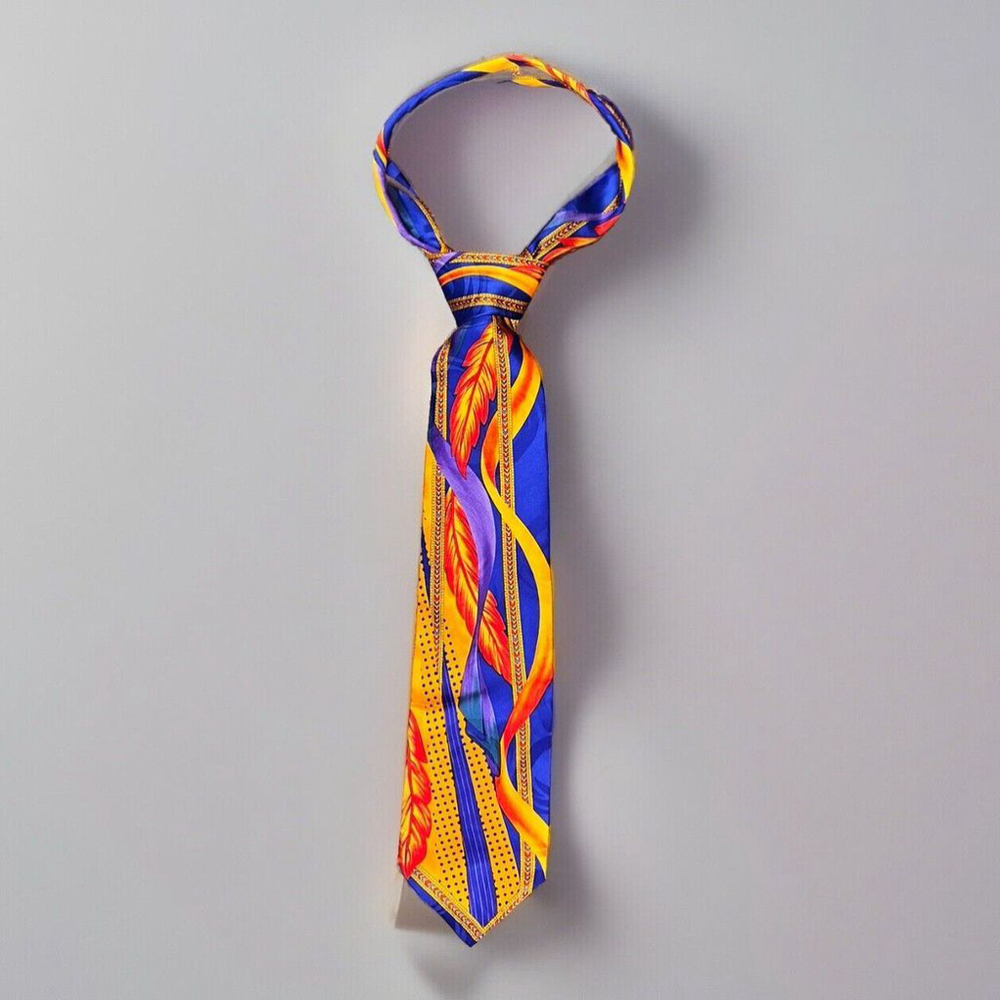 Vintage Men’s Kriza Uomo Abstract Silk Tie - Handmade In Mexico Blue, Orange